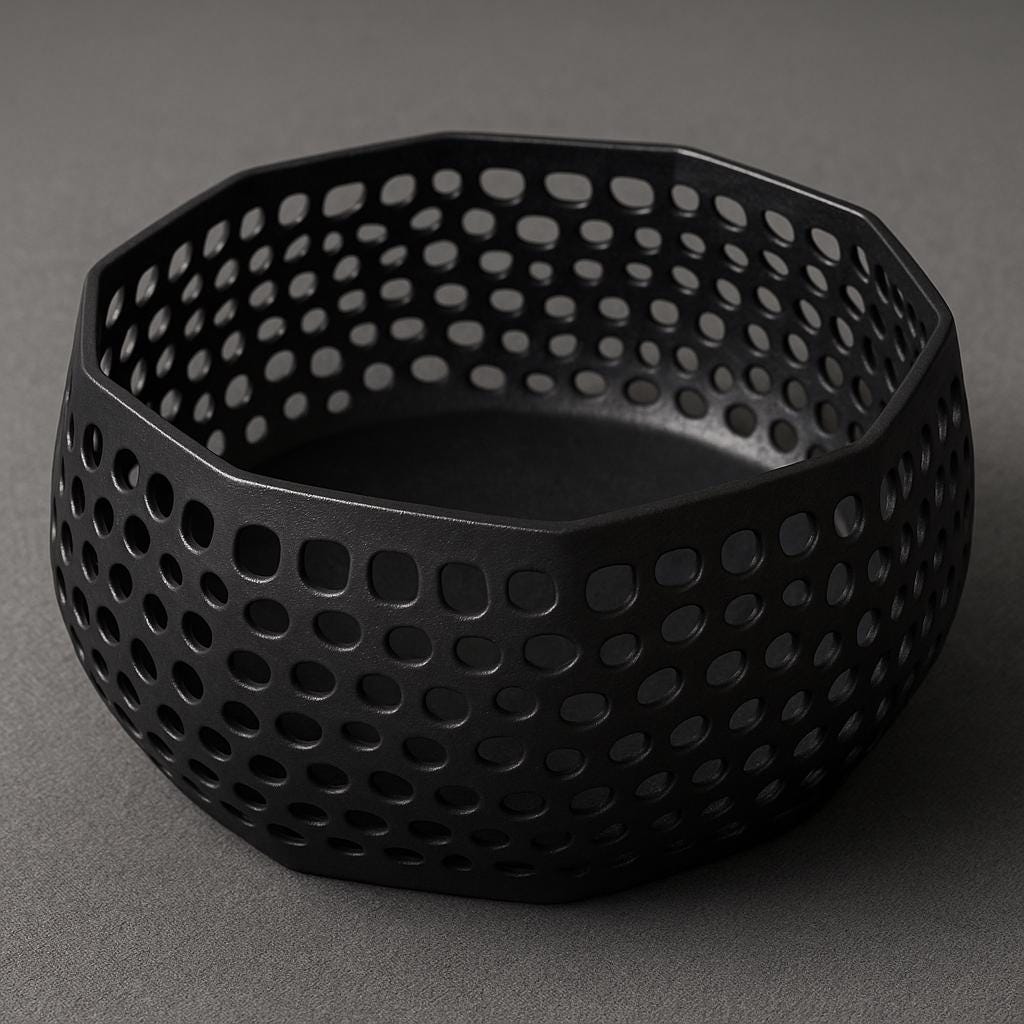 3D Printed Geometric Catch-All Bowl: Matte Black Desk Organizer, Handmade in Japan