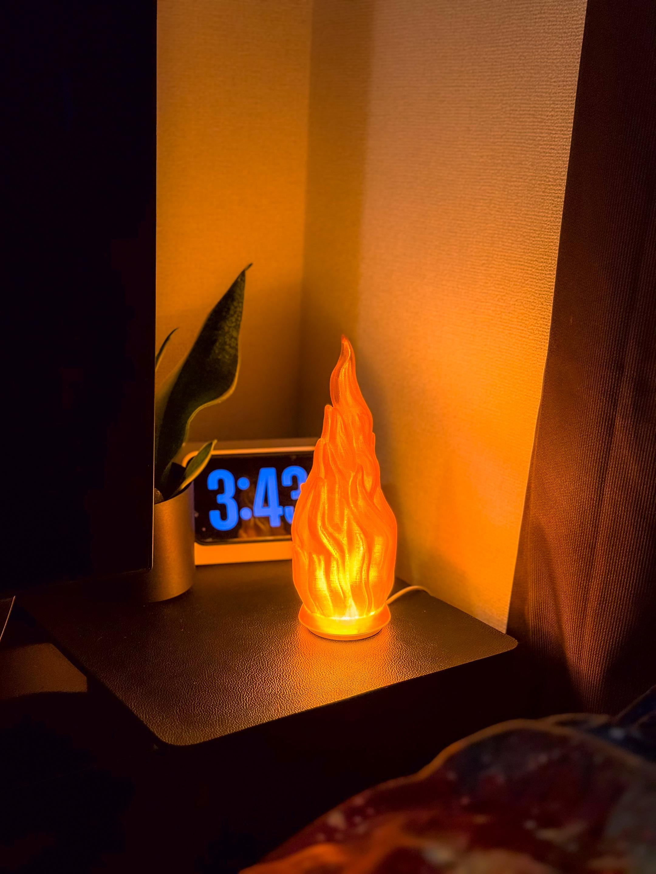 3D Printed Fire LED Lamp – Glowing Flame Night Light in Translucent PETG (Anime or Realistic Design)