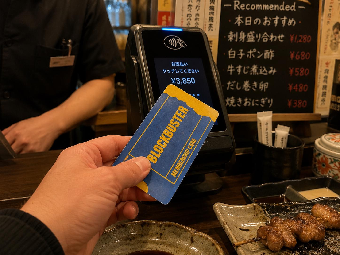 Blockbuster inspired Tap to Pay Card | Video Store NFC Payment Sign | 90s Business Counter Decor
