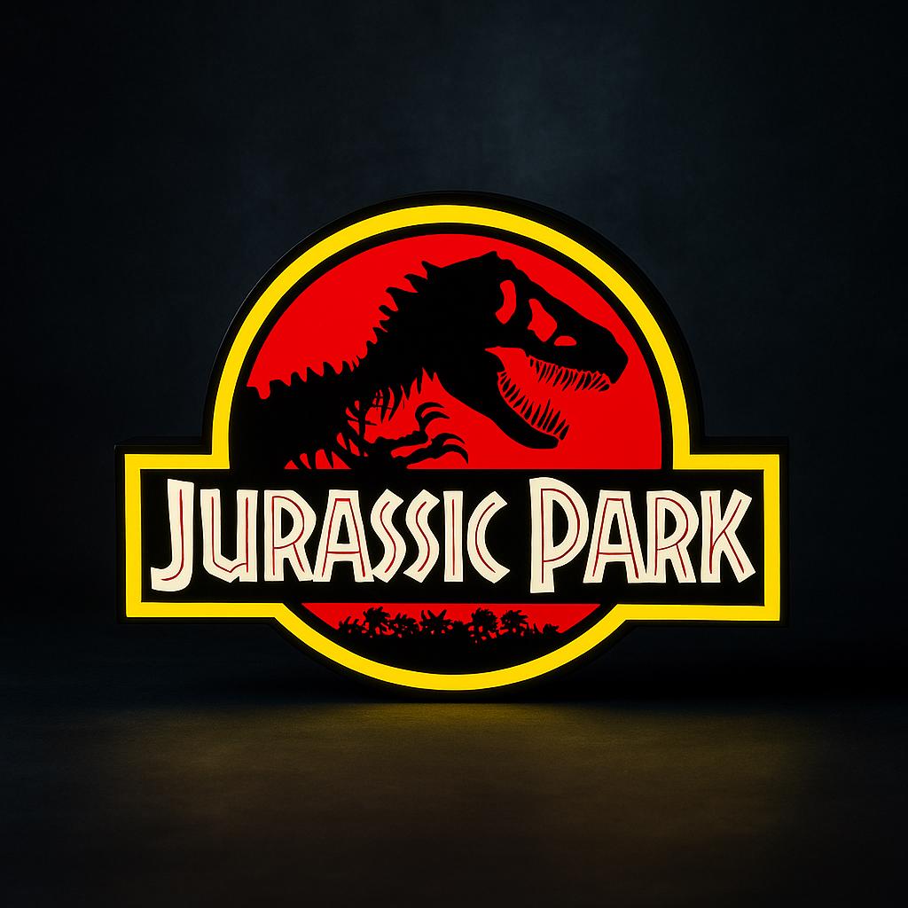 Jurassic Park LED Lightbox – Retro Movie Sign, Neon-Style Desk Lamp, Geek Room Gamer Decor, Sci-Fi Film Gift
