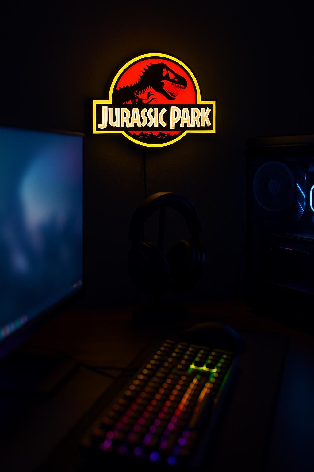 Jurassic Park LED Lightbox – Retro Movie Sign, Neon-Style Desk Lamp, Geek Room Gamer Decor, Sci-Fi Film Gift