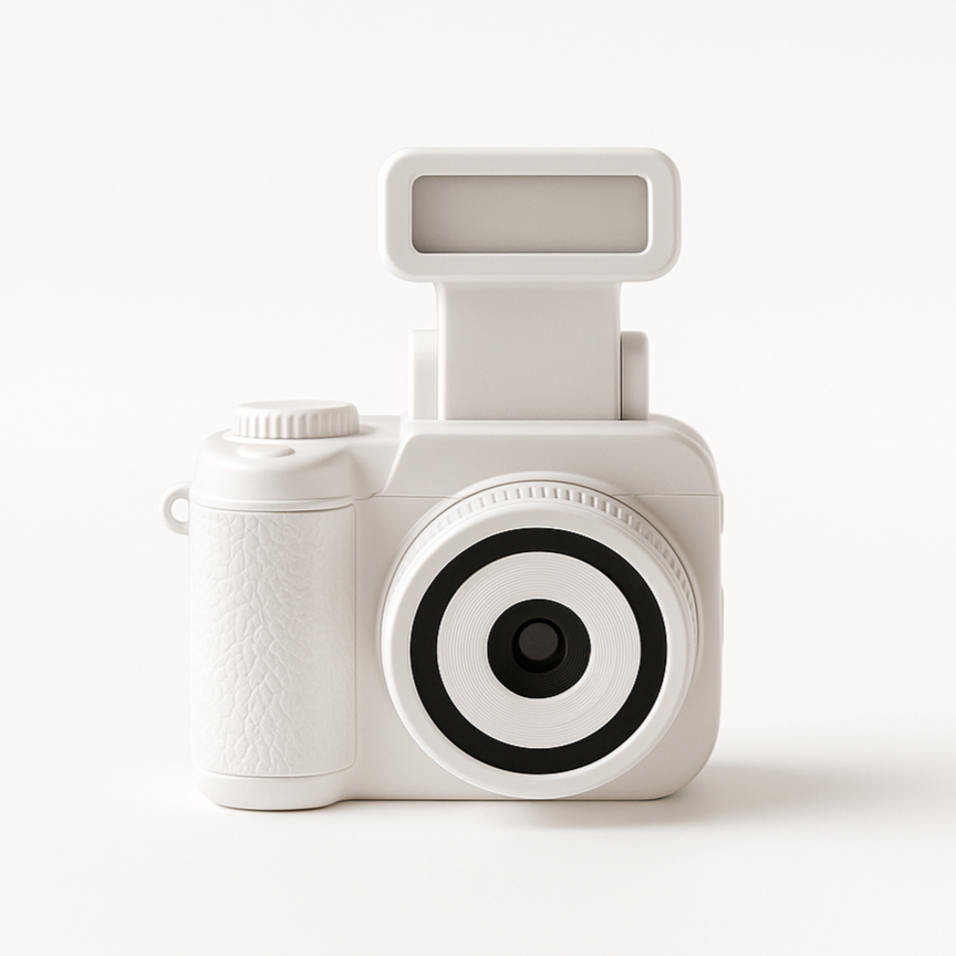 white retro digital camera with LCD screen