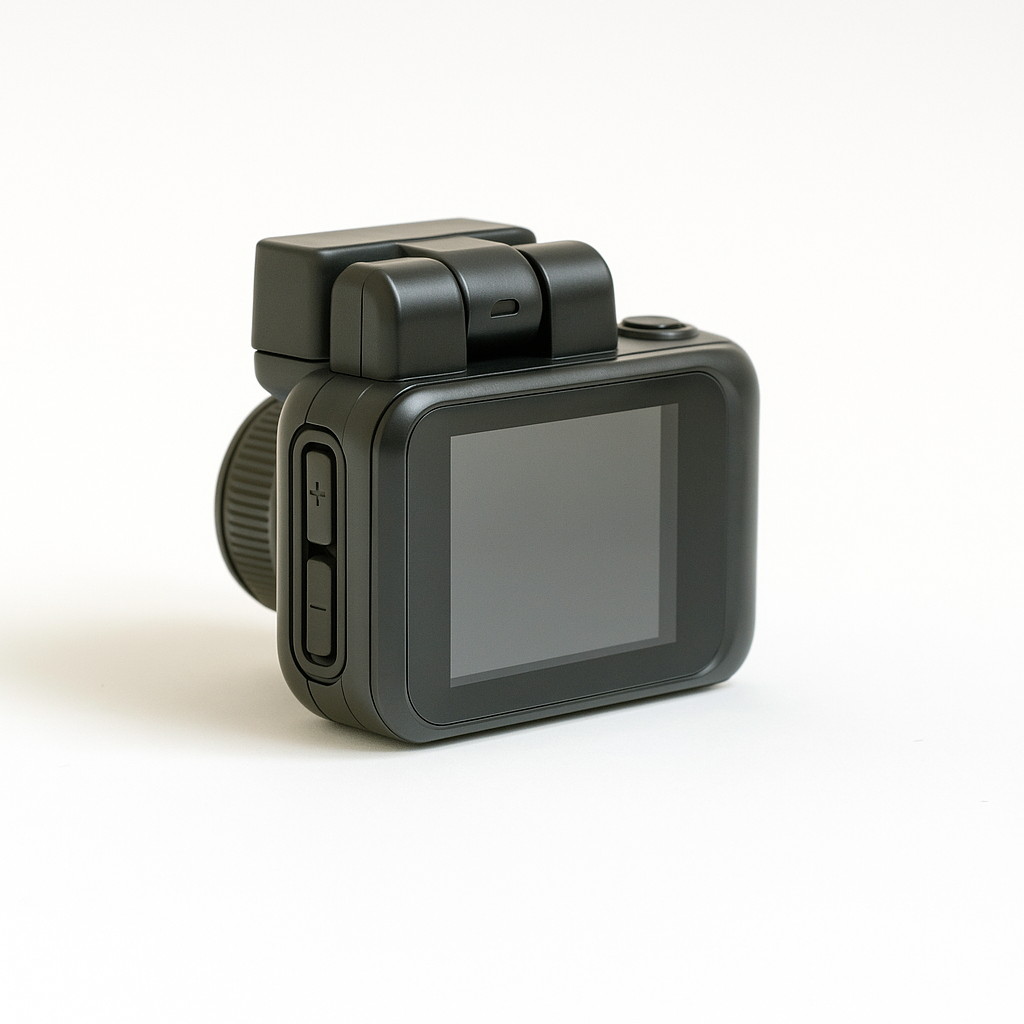 black retro digital camera with LCD screen