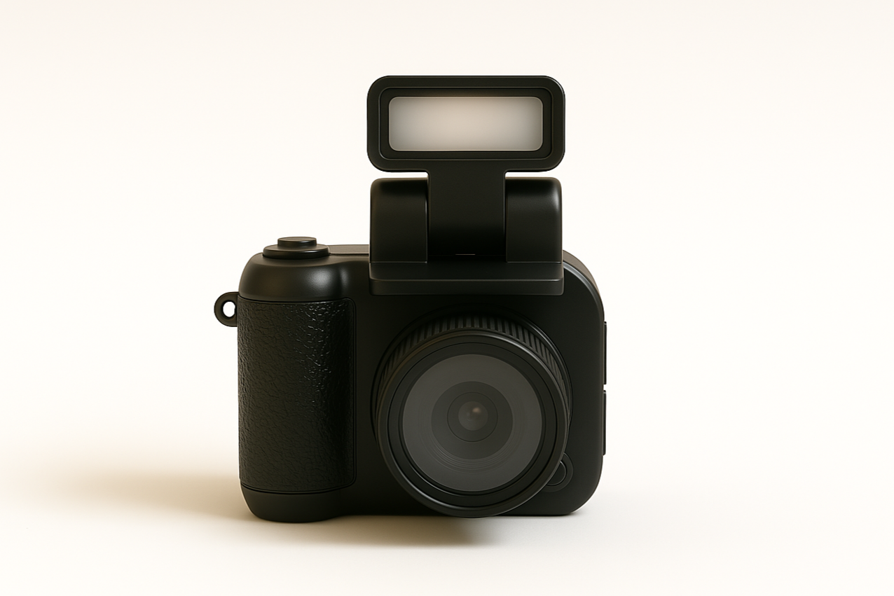 white retro digital camera with LCD screen
