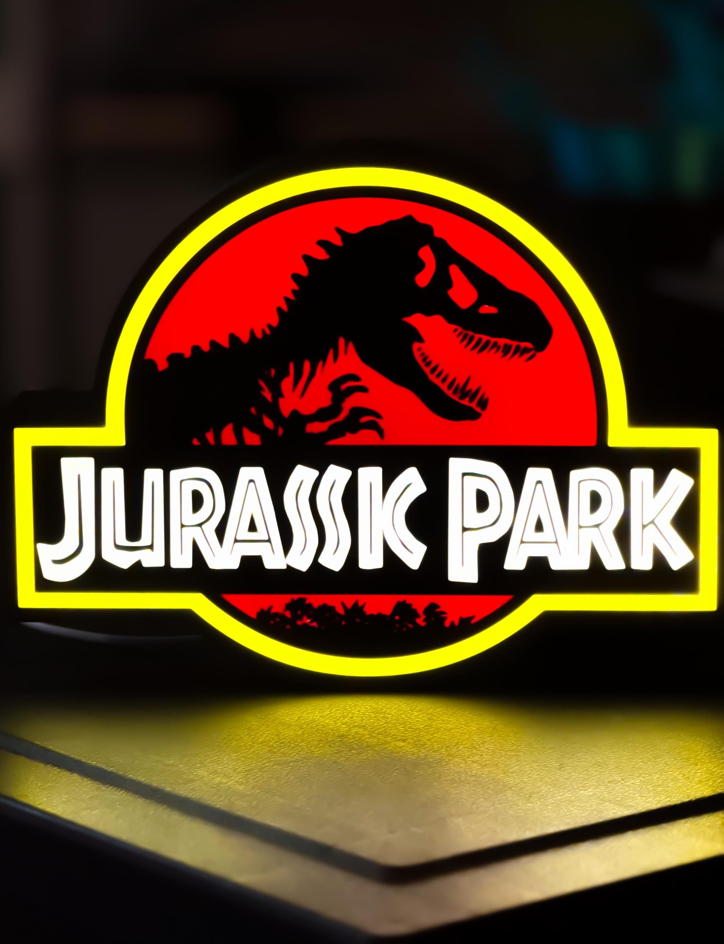 Jurassic Park LED Lightbox – Retro Movie Sign, Neon-Style Desk Lamp, Geek Room Gamer Decor, Sci-Fi Film Gift