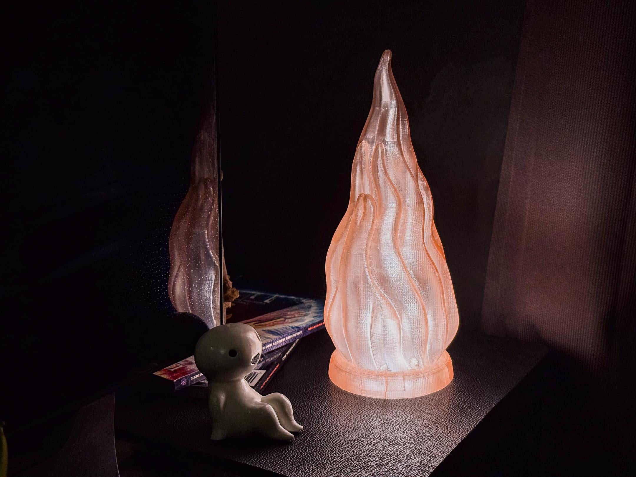 3D Printed Fire LED Lamp – Glowing Flame Night Light in Translucent PETG (Anime or Realistic Design)
