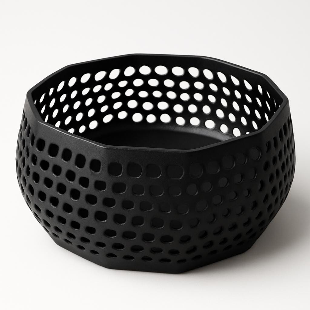 3D Printed Geometric Catch-All Bowl: Matte Black Desk Organizer, Handmade in Japan