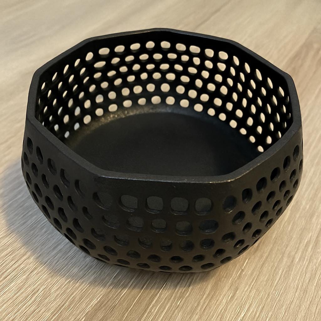 3D Printed Geometric Catch-All Bowl: Matte Black Desk Organizer, Handmade in Japan