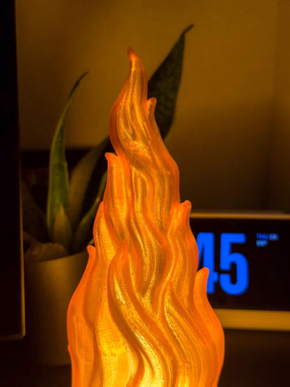 3D Printed Fire LED Lamp – Glowing Flame Night Light in Translucent PETG (Anime or Realistic Design)