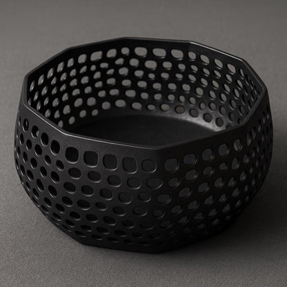 3D Printed Geometric Catch-All Bowl: Matte Black Desk Organizer, Handmade in Japan