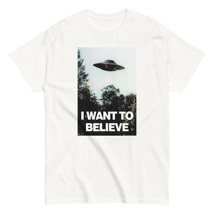 I Want to Believe T-Shirt — UFO Alien Graphic Tee | Retro X-Files Inspired Streetwear | Vintage Sci-Fi Design Printed in Tokyo