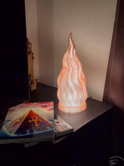 3D Printed Fire LED Lamp – Glowing Flame Night Light in Translucent PETG (Anime or Realistic Design)