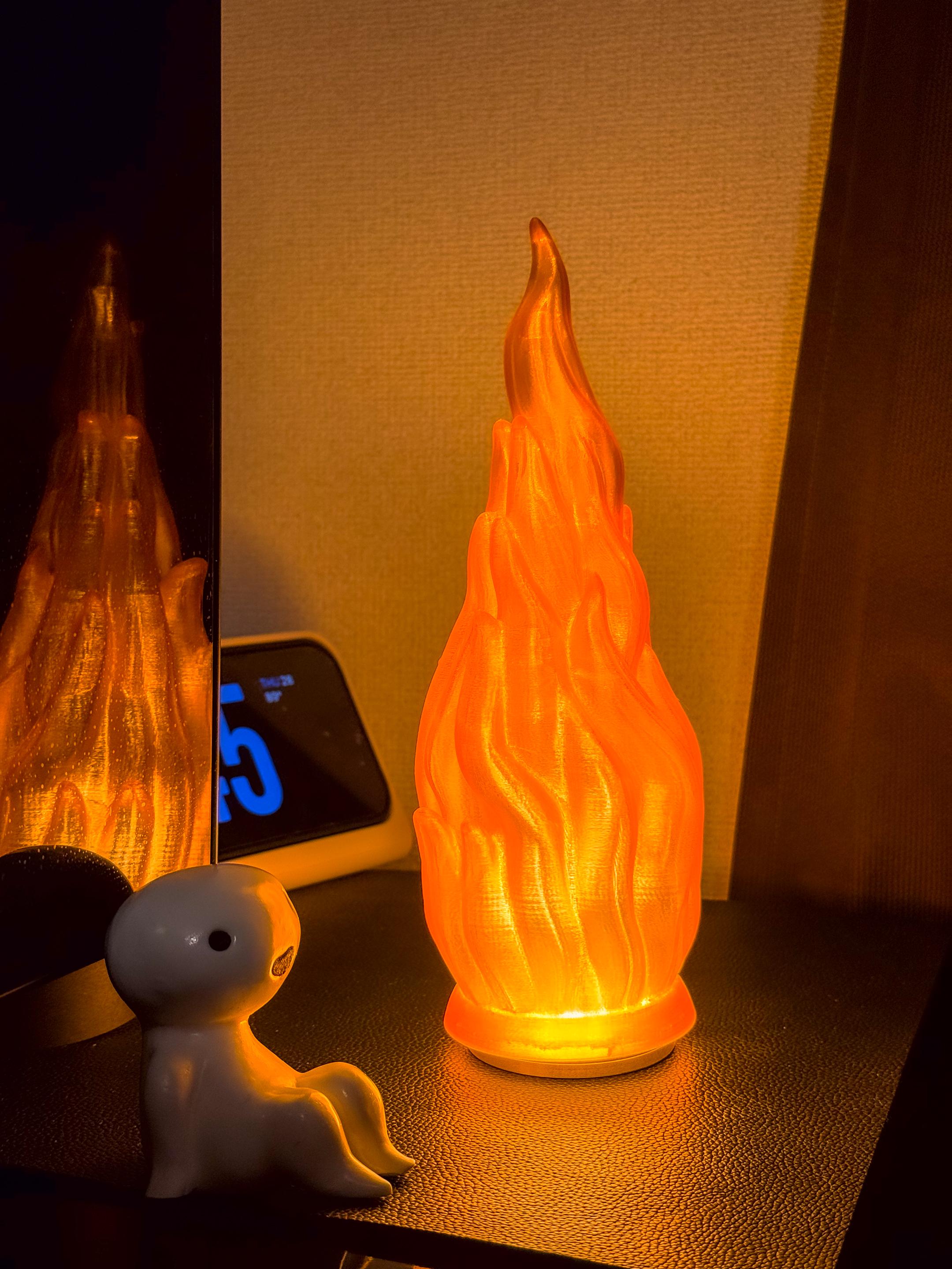3D Printed Fire LED Lamp – Glowing Flame Night Light in Translucent PETG (Anime or Realistic Design)