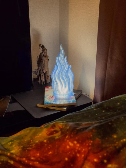 3D Printed Fire LED Lamp – Glowing Flame Night Light in Translucent PETG (Anime or Realistic Design)