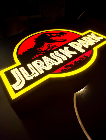 Jurassic Park LED Lightbox – Retro Movie Sign, Neon-Style Desk Lamp, Geek Room Gamer Decor, Sci-Fi Film Gift