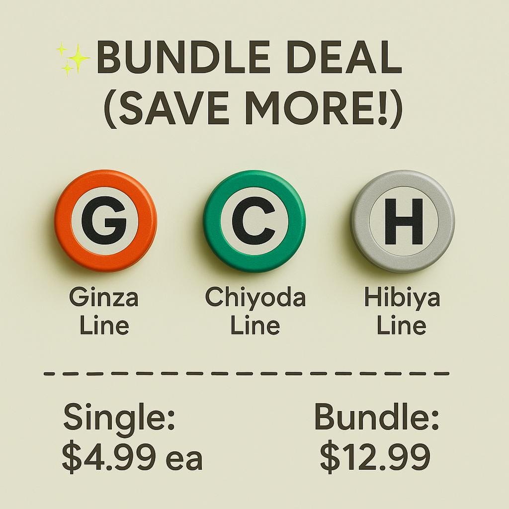 Tokyo Metro Subway Magnet Bundle – Ginza, Chiyoda & Hibiya Lines | Japanese Collectible Fridge Magnet Set