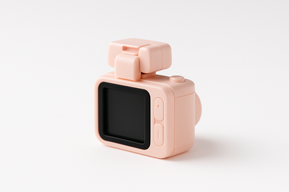 pink retro digital camera with LCD screen