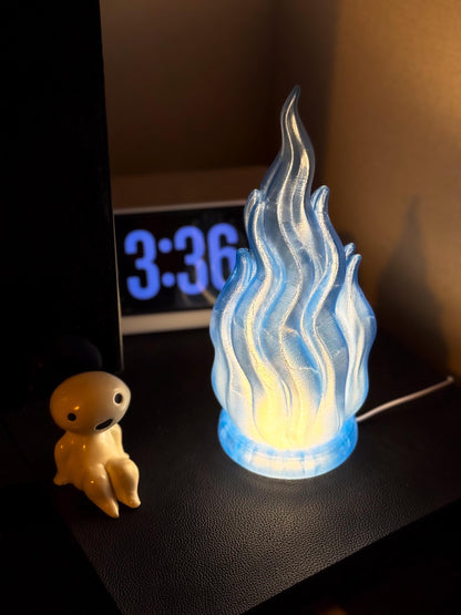3D Printed Fire LED Lamp – Glowing Flame Night Light in Translucent PETG (Anime or Realistic Design)