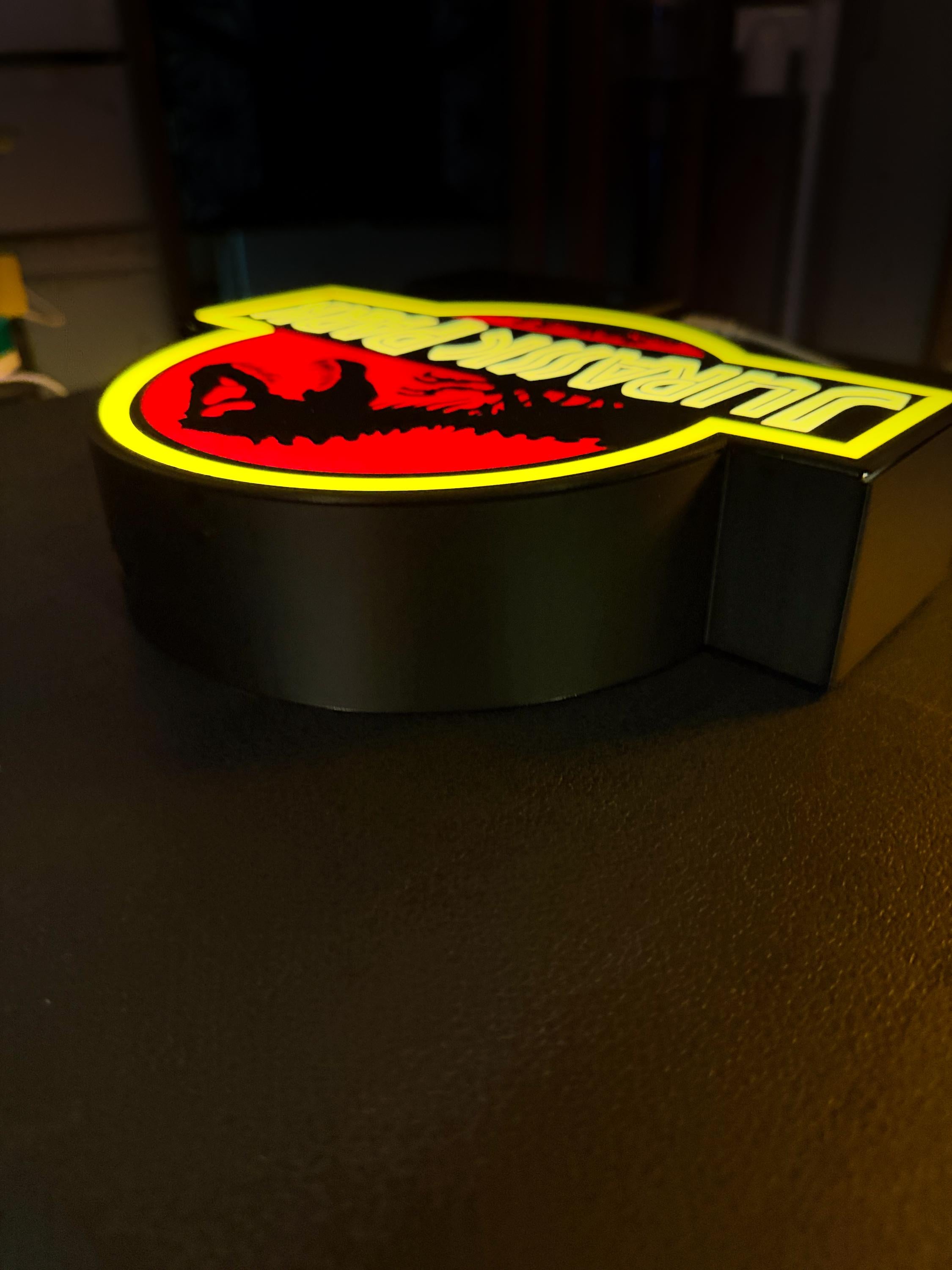 Jurassic Park LED Lightbox – Retro Movie Sign, Neon-Style Desk Lamp, Geek Room Gamer Decor, Sci-Fi Film Gift